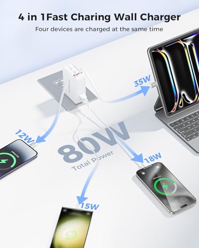 SUPERONE 4-in-1 Retractable Wall Charger with Dual USB C & Apple Cables