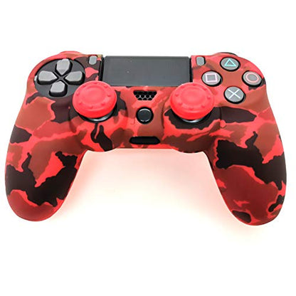 Silicone Skin Cover for Ps4 Controller (1pc Anti-Slip Case, 1 Pair L2 R2 Trigger Extender, 4pcs Thumb Grips,4pcs LED Light Bar Decal) Protector for DualShock PS4/ Slim/Pro Controller (Red Camouflage) - color: Red Camouflage