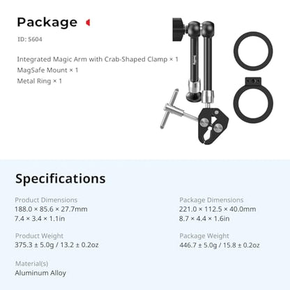 SmallRig Magic Arm Clamp, Phone Mount for Magsafe & Magnetic Adapter Ring - size: 11''+phone mount