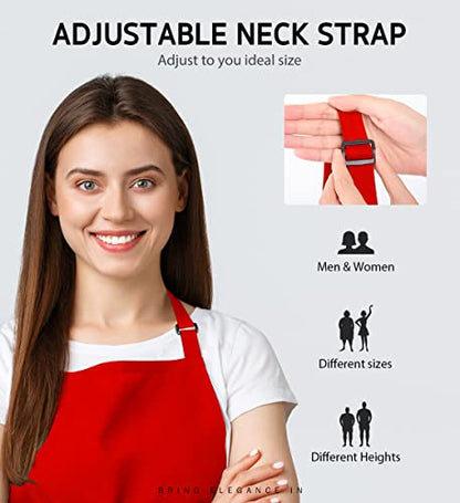 Syntus 12 Pack Apron with 2 Pockets Aprons for Men Women, Polyester, Red - color: Red