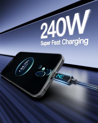 SOOPII 240W USB C Cable with LED Display,Nylon Braided,Black [10ft/2Pack] - color: Black, size: 10 Feet (2-Pack) 240W