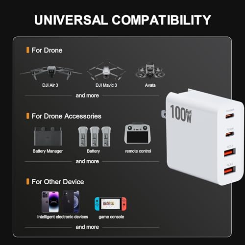100W GaN Charger 4-Port Power Adapter for DJI Drone Accessories