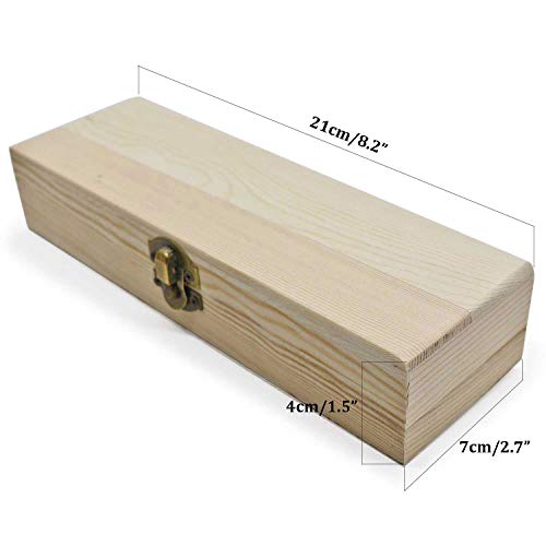 Plain Unfinished Wood Pencil Box, Unpainted Rectangle DIY Artist Tool and Brush Storage Box Case with Locking Clasp, Small