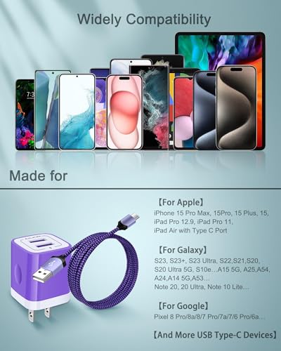 iPhone 17e 16e Wall Charger & USB-C Cable for iPhone 17 Air 16 Pro Max Plus - color: Purple, style: USB C
