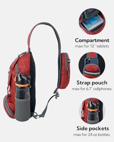 WATERFLY Packable Small Crossbody Sling Backpack Shoulder Chest Bag Daypack for Hiking Traveling - color: Red