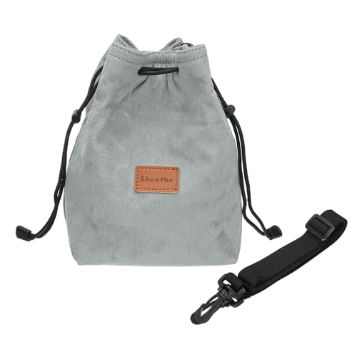 Patikil XL Drawstring Lens Case Flannel Camera Handbag with Adjustable Shoulder Strap, Grey - color: Gray, size: XL