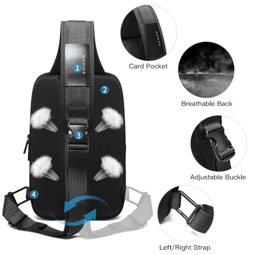 BANGE Men's Sling Backpack - Waterproof Crossbody Bag, Multi-Purpose Shoulder Bag - color: Black(no Logo)