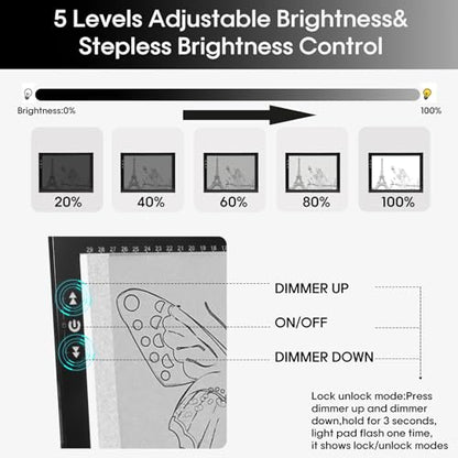 HSK 9”x13”LED Artist tracing Light Box Copy Table, Adjustable High Brightness Light Pad for Tatto Drawing, Sketching, Animation, Diamond Painting Accessories - size: 9 x 13 inches