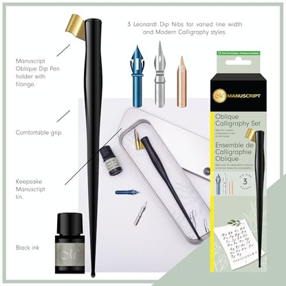 MANUSCRIPT Modern Calligraphy Oblique Set, Rainbow Holder, 3 Nibs - color: Rainbow