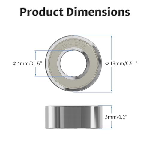 10 Pcs 624ZZ Ball Bearings, Carbon Steel, 4x13x5mm - size: 624ZZ 10Pcs
