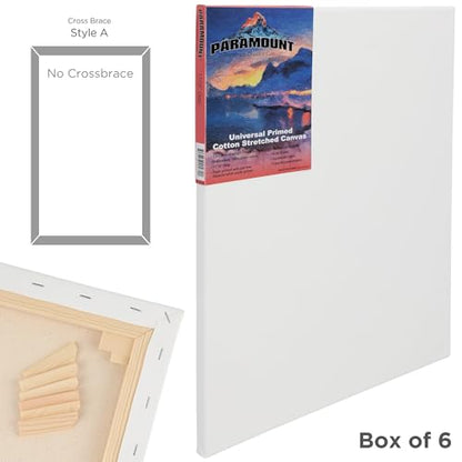 Paramount Canvas for Painting - Pack of 6, 6x12 White Canvases- 11/16" 100% Cotton Stretched Canvas, Triple-Primed for All Media, Medium Tooth, Back-Stapled, 12oz Primed Weight, Wood Stretcher Bars - size: 6x12" - Box of 6