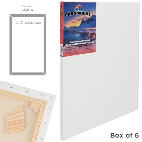 Paramount Canvas for Painting - Pack of 6, 6x18 White Canvases- 11/16" 100% Cotton Stretched Canvas, Triple-Primed for All Media, Medium Tooth, Back-Stapled, 12oz Primed Weight, Wood Stretcher Bars - size: 6x18" - Box of 6