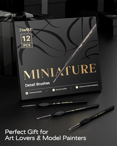 JUSART Miniature Paint Brushes 12 PCS, Fine Tip Model Paint Brushes, Black - color: Black Gold