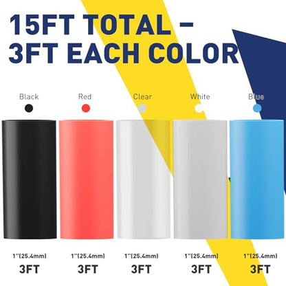 haisstronica 15Ft 4:1 Heat Shrink Tubing Kit 1" 5 Colors - size: 1"