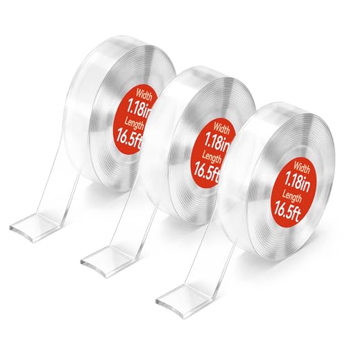 Comix Double Sided Tape Heavy Duty, 1.18" x 197"(16.4ft), Removable Washable Nano Tape, Residue-Free, Multipurpose Reusable Gel Mounting Tape, 3 Rolls - size: 16.4ft