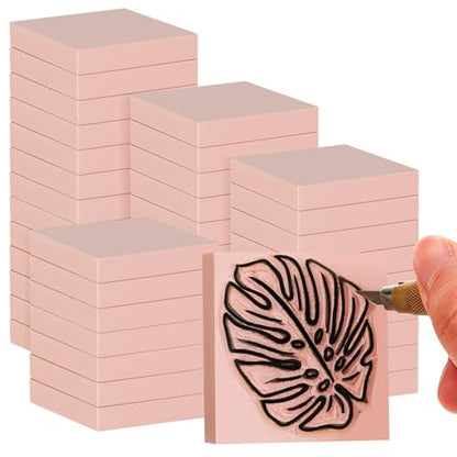 Frienda 48 Pcs 2" x 2" Rubber Carving Block Printmaking Stamp, Pink - color: Pink
