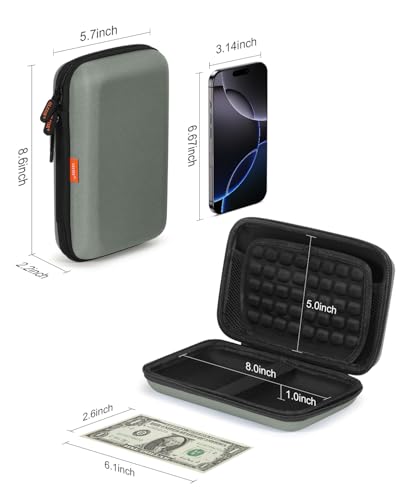 Gray-Green Hard Shell Carrying Case for External Hard Drive,Travel Case - color: Gray-Green