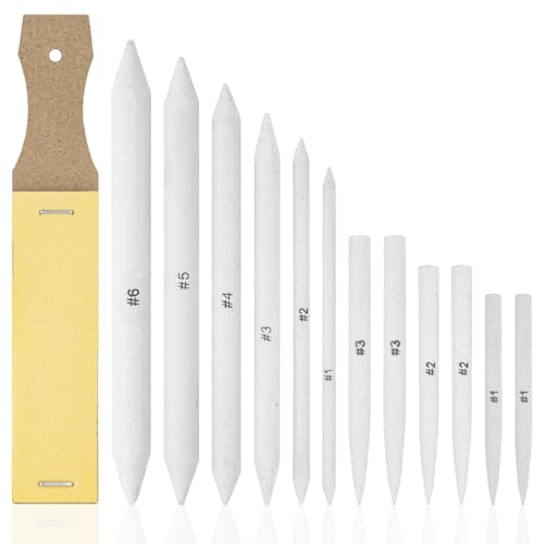 Aenir Blending Stumps for Drawing, Tortillons Blending Stumps Set of 13 Pack with Sandpaper Pencil Sharpener, Paper Art Blenders Tools for Charcoal, Graphite, Drawing Tools for Artists. (13)