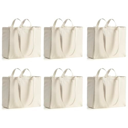 LINICE 6 Pack Canvas Grocery Bags with Long Shoulder Strap and Short Handle - color: 6 Pack