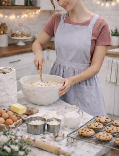 Pinknoke Cute Cotton Pinafore Aprons for Women with Pockets for Kitchen - color: Gray