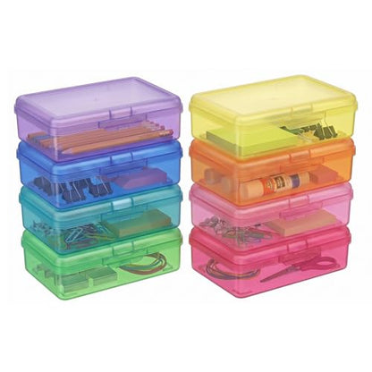 novelinks 5x8 Inch Plastic Pencil Box, Small Clear Storage Bins with Lids - size: 8 Pack