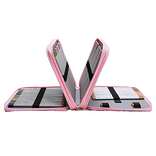 Canvas 120 Slots Pencil Case 3-Layer Zipped Holder w/Handle - color: Pink Flower, size: 120