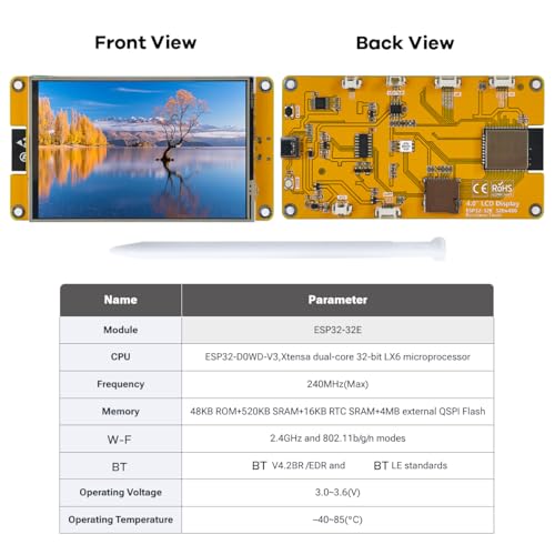 Hosyond 4.0'' 320x480 Touch Screen with ESP32-32E ESP32 Display with WiFi+BT, ST7796S Driver LCD TFT Screen Module for Arduino IoT - size: 4.0"