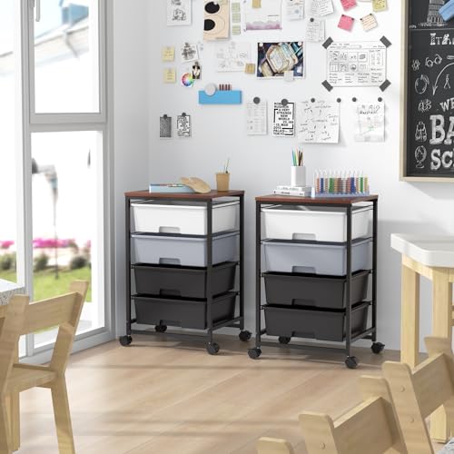 SYKIARIOL Utility Cart with 4 Drawers, Light Grey - color: Light Grey, size: 4 Drawers
