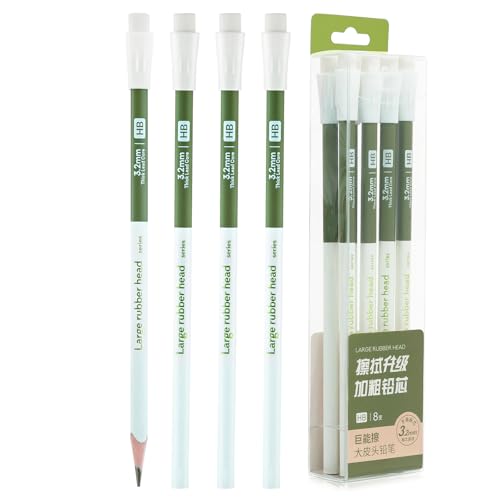 M&G 8 Pack HB Triangular Wood-Cased Pencils, 3.2mm Thick Lead, Unsharpened with Extra Large Erasers, Balanced Ergonomic Grip for Student Exam Daily Writing, School Office Classroom Use - style: HB