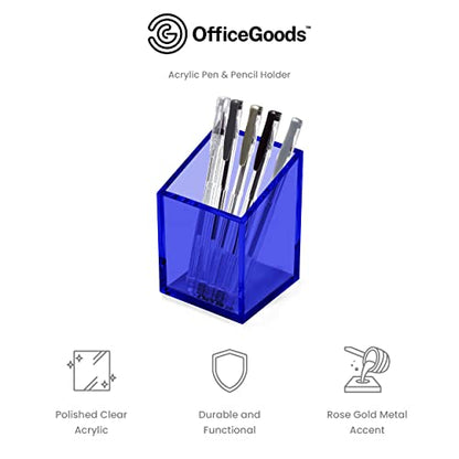 OfficeGoods Acrylic Pen and Pencil Holder, Blue - color: Blue