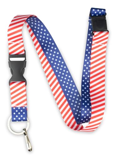 Limeloot Lanyard for Keys, ID Badge, Accessories | Neck Lanyard for Men and Women with Quick Release Buckle and Flat Ring - color: American Flag