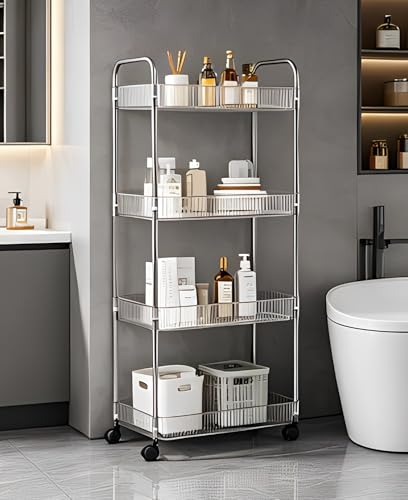 Sooyee Clear 4-Tier Plastic Rolling Utility Cart with Wheels - color: Clear, size: Wide 4 Tier