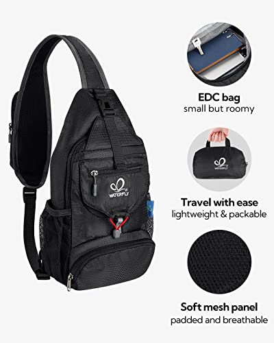WATERFLY Packable Sling Backpack Lightweight Crossbody Bag Travel Daypack - color: Black