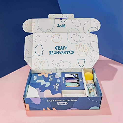 Sculpd Painting Kit, 4 Acrylic Bold Colors, 2 Brushes, 21x31in Canvas - color: Pastel, size: Small