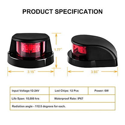LED Boat Navigations Light Marine Red and Green Bow Light Black New - color: Black New Version
