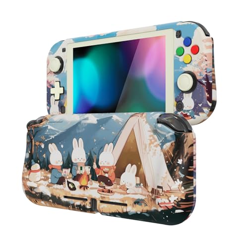 PlayVital ZealProtect Protective Case for Nintendo Switch Lite, Hard Shell Ergonomic Grip Cover for Nintendo Switch Lite w/Screen Protector & Thumb Grips & Button Caps - Camping Bunnies - color: Camping Bunnies