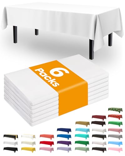 Pureegg Plastic Table Cloth Disposable 6 Pack, 54 x 108 Inch, White - color: White, size: 54" X 108" Rectangle