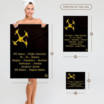 3dRose Black & Yellow Drone with DIY Accelerometer 15x22 Hand Towel - size: 15x22 Hand Towel