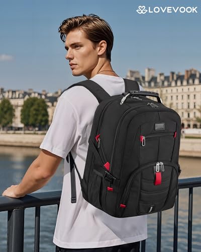 LOVEVOOK Large Laptop Backpack for Men,17.3Inch Heavy Duty Travel Backpack - color: Black, size: 17 inch