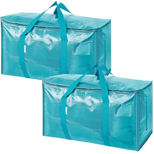 TICONN 2 Pack Extra Large Moving Bags Heavy Duty with Zippers & Carrying Handles, Durable Storage Bags Moving Boxes for Closet Organizers and Storage (2 Pack, Aqua) - color: Aqua, size: 2 Pack