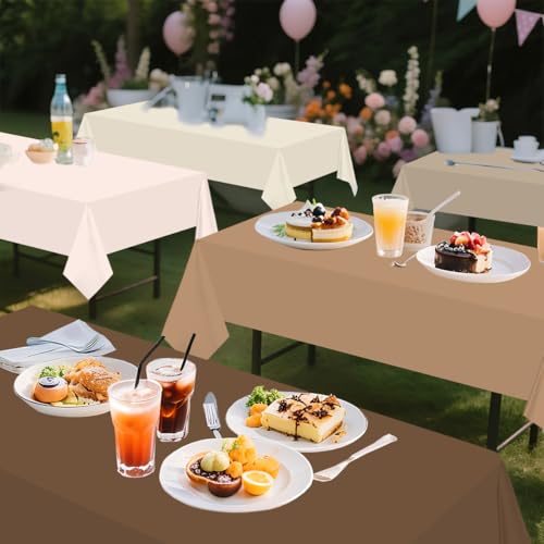 CMUSKO 54 x 108 Inch Boho Tablecloths-5Pcs Gradient Brown Neutral Disposable Plastic Table Covers for Baby Shower,Birthday,Wedding - color: Boho
