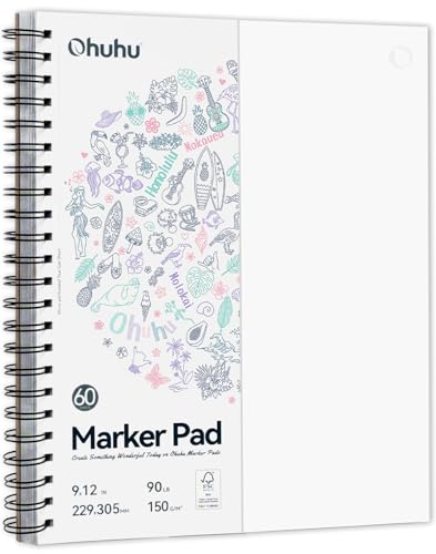 Ohuhu 9"x12" Double-Sided Bleedproof Marker Pad Art Sketchbook 60 Sheets - size: 9" x 12”