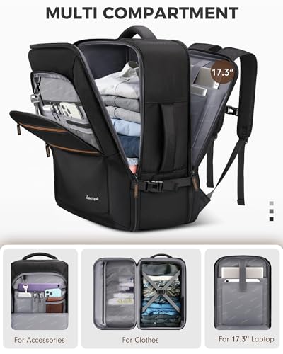 Vancropak 18x14x8 Personal Item Backpack,17.3 Inch Laptop Travel Backpack - color: Black Brown
