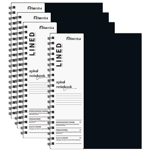 Large Lined Notebook Spiral Notebook 8.5" x 11"-4 Pack LINED Notebook 7mm Ruled Hardcover Notebook 120 Pages 100 GSM Thick Paper Notebook Hardcover Journal for School, Office,Study and Notes - size: A4, style: LINED NOTEBOOK