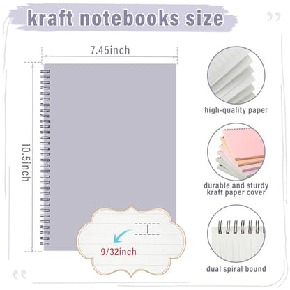 Fuutreo 6 Pack Spiral Notebook 10.5x7.45 Notebook,Cute Color,Dreamy - color: Cute Color