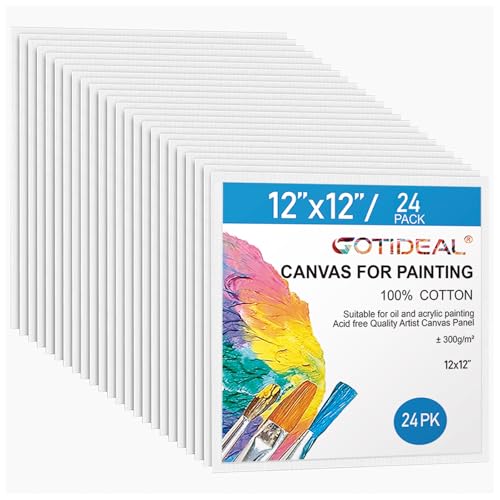 Gotideal Canvas for Painting, 24pcs 12x12 Primed Bulk Painting Canvas Board - size: 12x12 inch