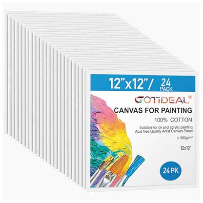 Gotideal Canvas for Painting, 24pcs 12x12 Primed Bulk Painting Canvas Board - size: 12x12 inch