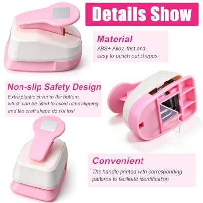 CHENGU 3 Pack Square Punch for Paper Craft, 1.5", 1", 0.6", Light Pink - color: Light Pink