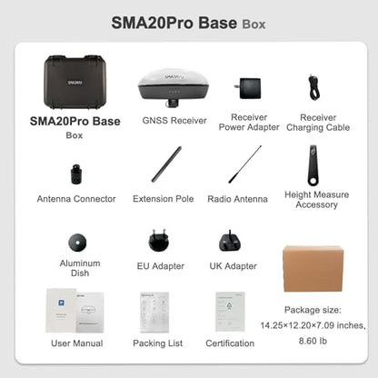 SMA20 Pro RTK Base Station GNSS Receiver GPS Land Survey Equipment, Connect with Drones/UAVs, Free Field Surveying Software for Permanent Use,1408 Channels, NOAA/PPK, for GIS and Precision Agriculture - style: SMA20 Pro Base(410~470MHz)