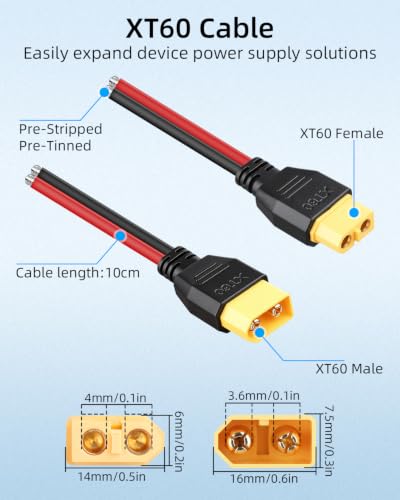 GELRHONR 10cm 14AWG XT60 Connector Male Plug&Female Silicone Wire 20A,4 PCS
